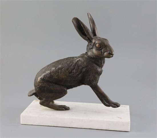 Sally Arnup (1930-2015). bronze Running Hare, W.10.5in. H.11in.